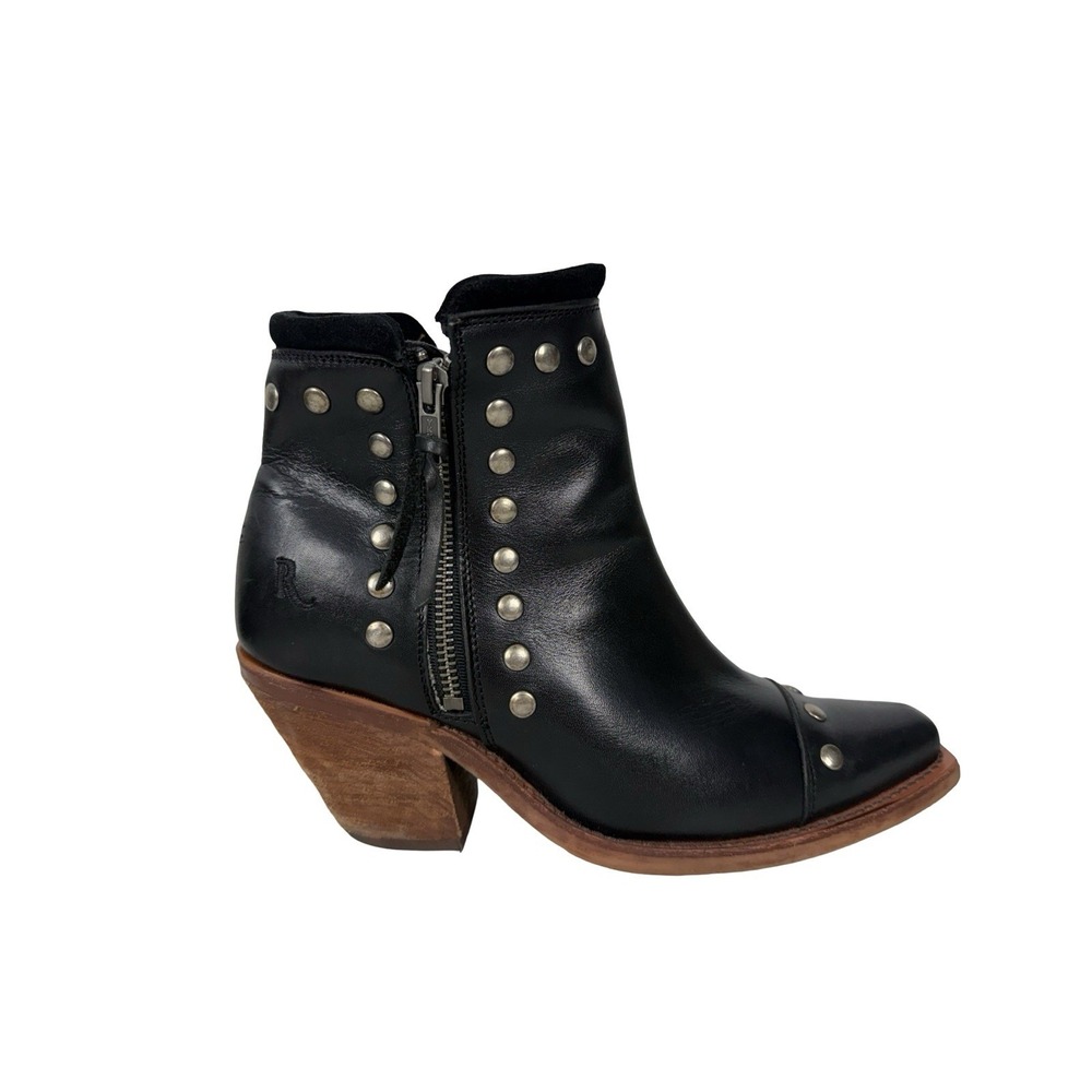 Reba by Justin Black Leather Studded Western Ankle Boots RML124 Womens 8.5 B